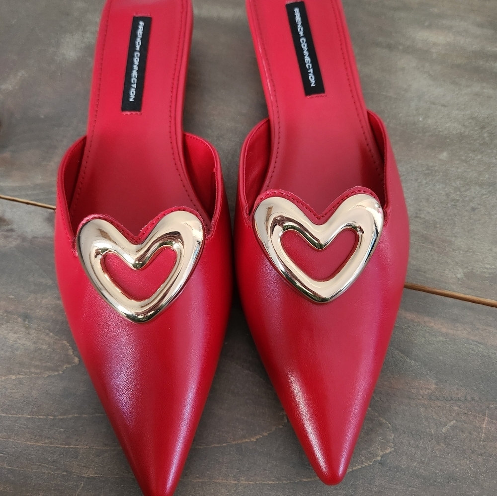 French Connection Red Heart Kitten Mule Heels - Size 8 - Picture 2 of 8